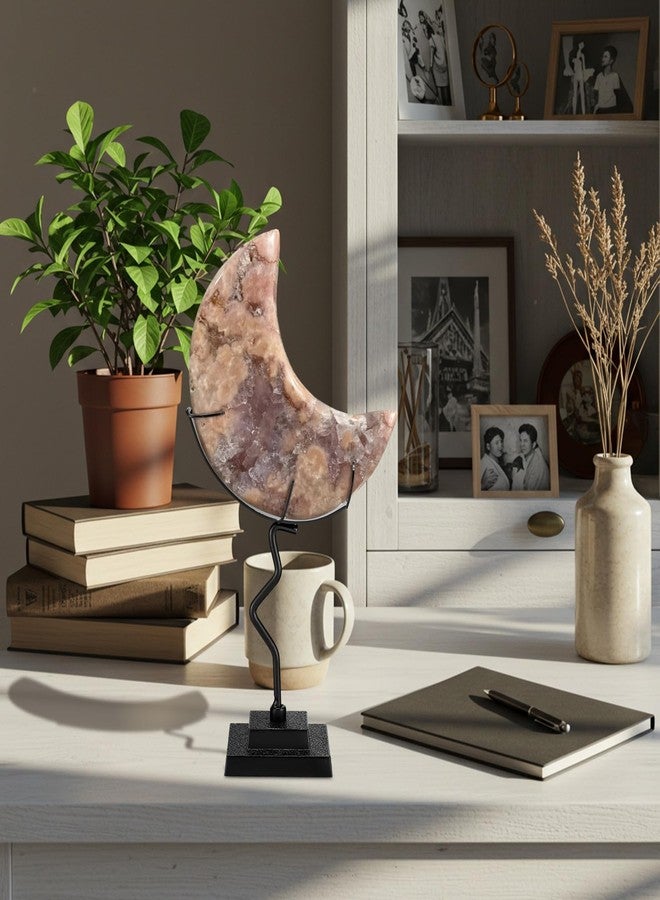 BrightRow 2 Pcs Moon Crystal Holder Rock Display Stand Moon Shaped Crystal Display Gemstones Holder Metal Rock Stands with Base for Gemstones Mini Balls Geodes Mineral Agate Home Office Decor (Black) - Image 5